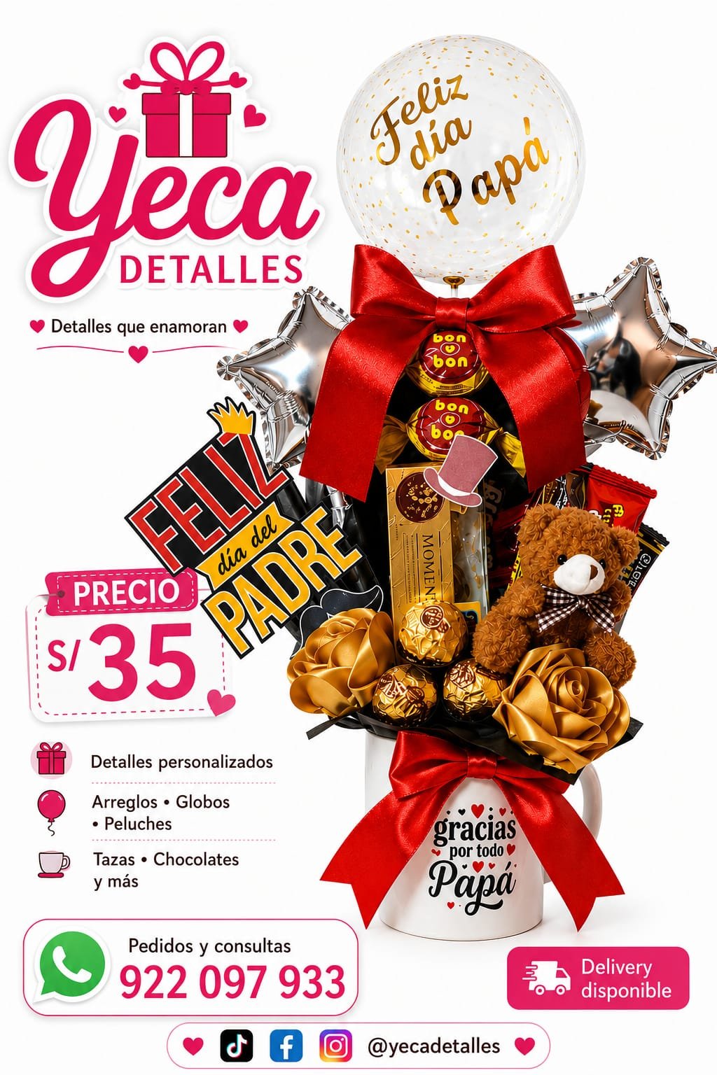 🎁✨ Arreglo Feliz Día del Padre con taza roja 💖